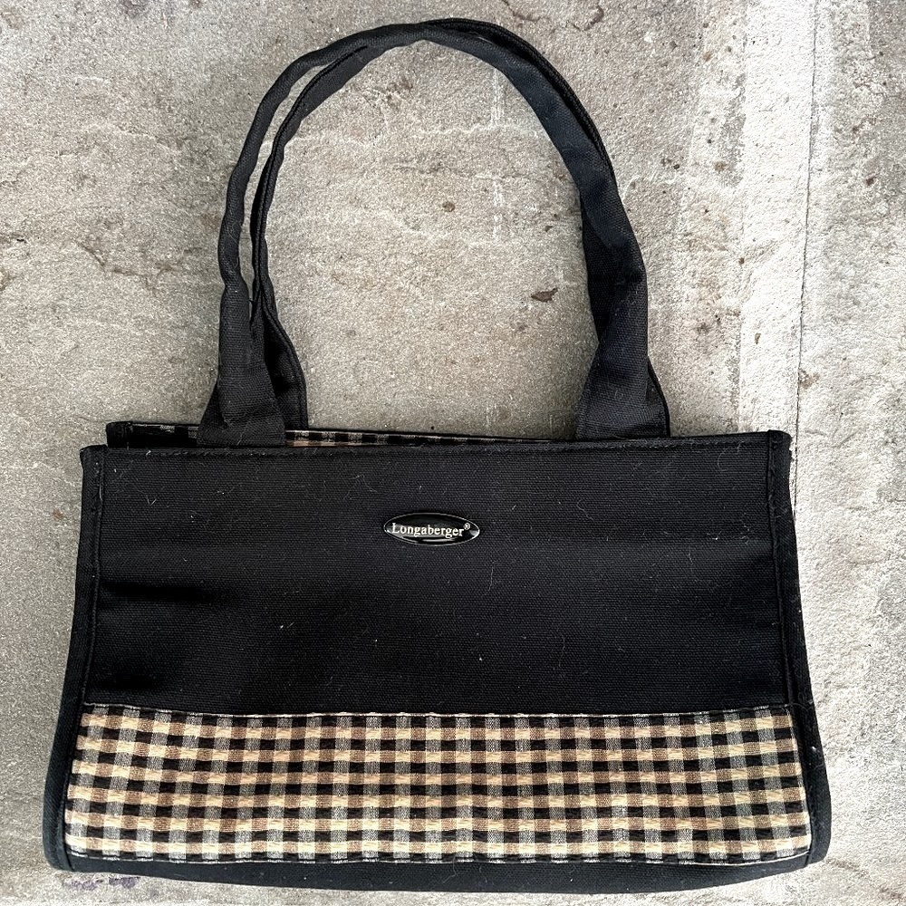 LONGABERGER Homestead Black Small Mini Short Handle Tote Bag Check Gingham Plaid